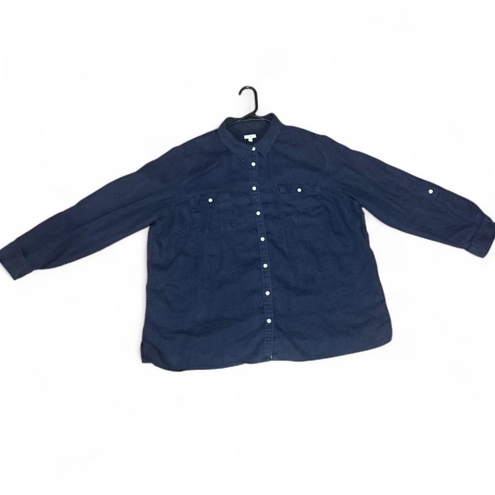 Talbots 100% Linen Navy Button Down Shirt Women’s 3X